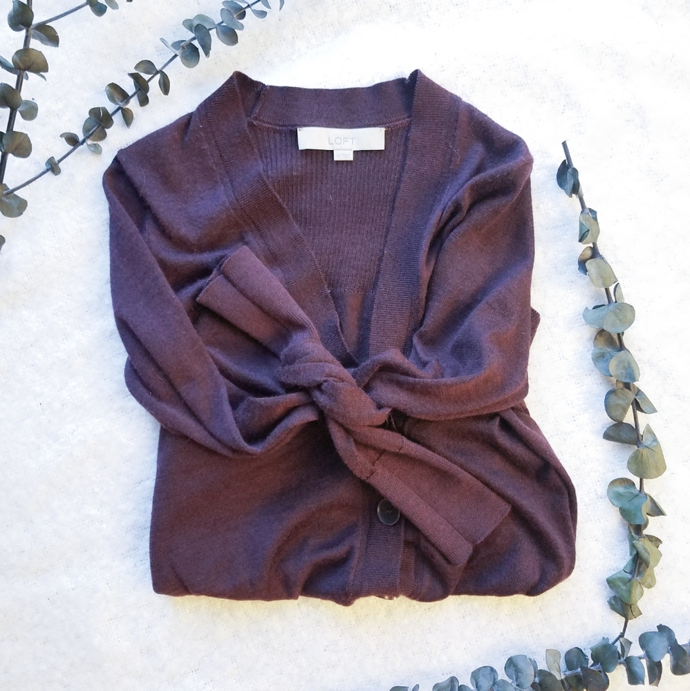 LOFT Maroon Button Up Grandpa Cardigan